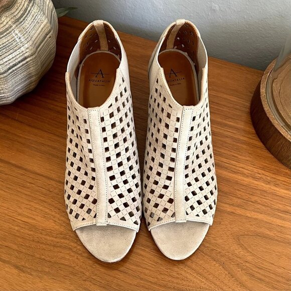 Aquatalia Shari Perforated Suede Open-Toe Booties - Picture 4 of 10